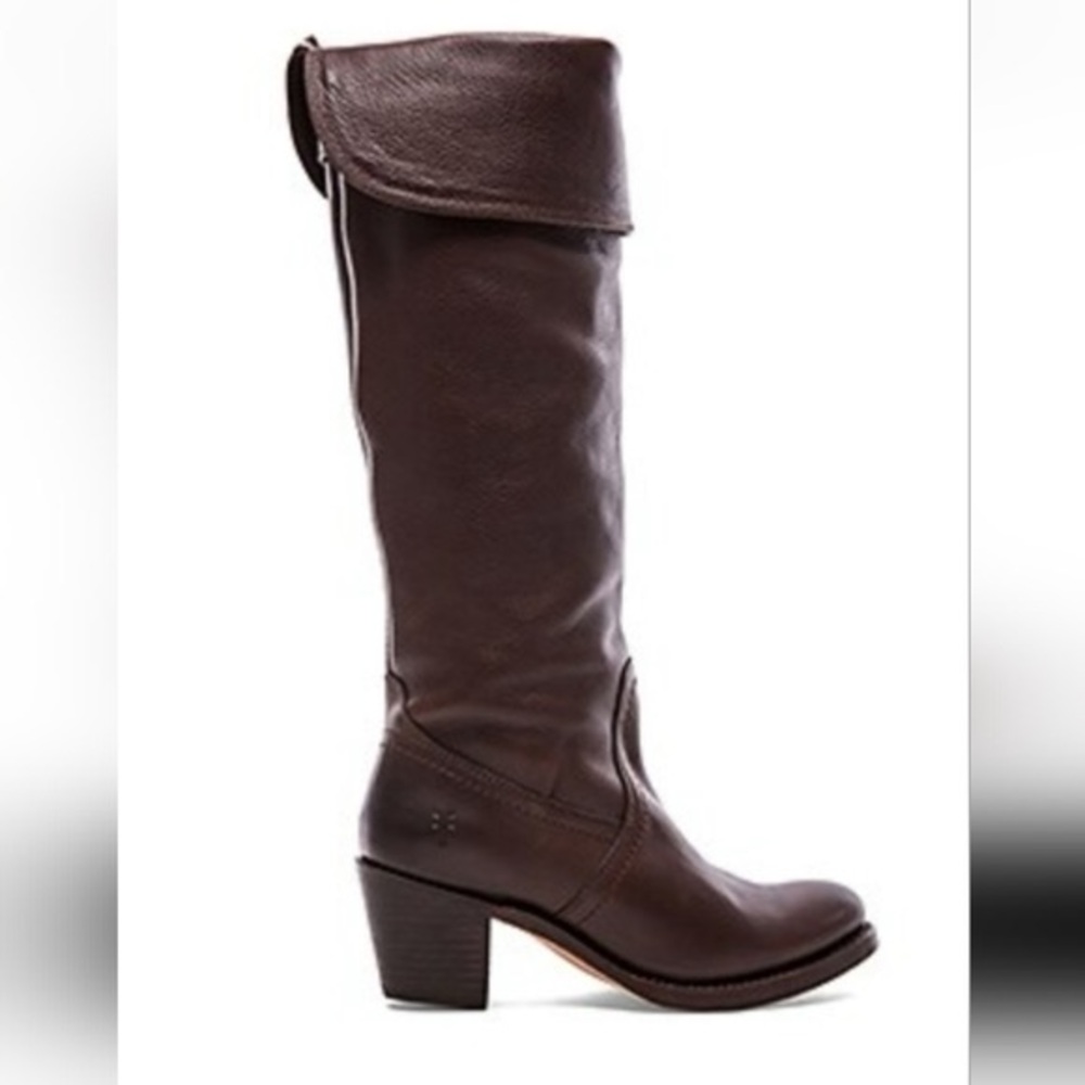Frye Jane Cuff Over the Knee Heeled Boots in Dark Brown Leather - Picture 9 of 9